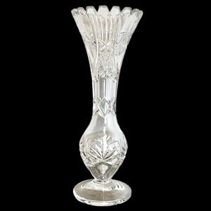 Crystal Clear Industries 10” Cut Glass Bud Vase Pinwheels Stars